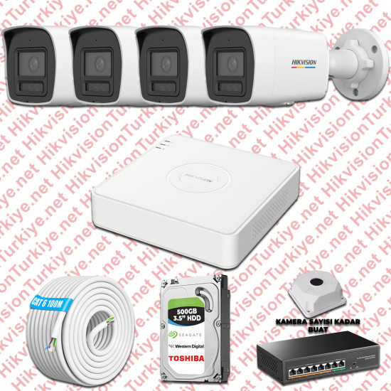 Hikvision 04 İp Kameralı Colorvu Hibrit Güvenlik Kamerası